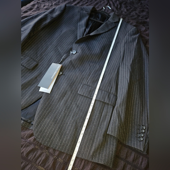 New+Tag Designer Suit Perry Ellis Portfolio Jacket Black Striped Blazer Mens 40r - Picture 7 of 7